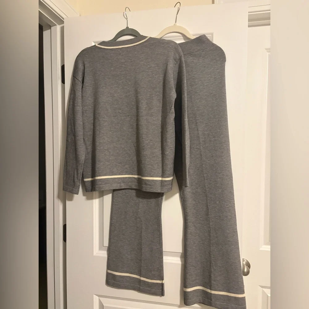 Charcoal Pantsuit with Ivory Trim - Picture 2 of 4